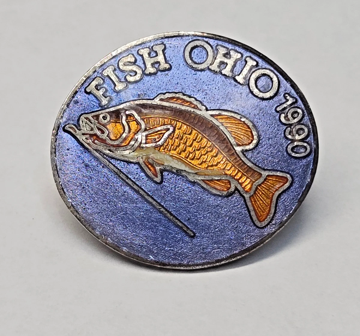 Insigne Permis De Pêche Ohio – Résident – Cadre Métal épingle Dos – 1944 – Vintage USA