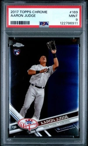 Graded 2017 Topps Chrome Aaron Judge #169 Catching Rookie RC Baseball Card PSA 9