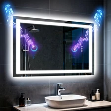 Rectangle Illuminated Bluetooth Bathroom Mirror Vanity Mirror Dual NdFeB Speaker