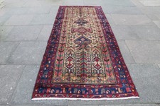 Vintage Worn Hand Made Traditional Oriental Wool Brown Red Rug Runner 281x112cm