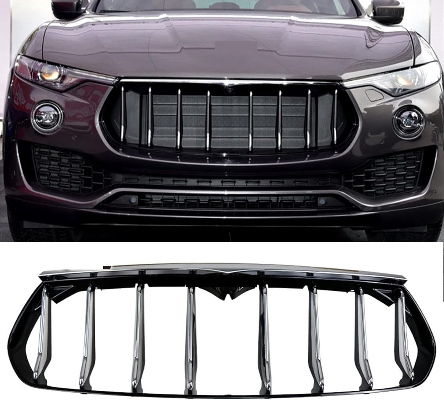 Front Bumper Grille Upper Radiator Chrome Black Fits 2017-2024 Maserati Levante