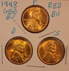 1948 P D S LINCOLN WHEAT CENT PENNY 1C GEM RED BU SET (3 COINS) 480573