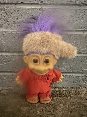 Troll Doll 4 1/2'' Russ Daniel Boone Frontiersman Mountian Man Pioneer Purple Hai