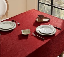 60 X 129" Holiday Red Veblandy Swirl Jacquard Rectangle Fabric Tablecloth
