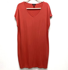 Eileen Fisher Shift Tunic Dress Burnt Orange Short Sleeve V-Neck USA Made XL