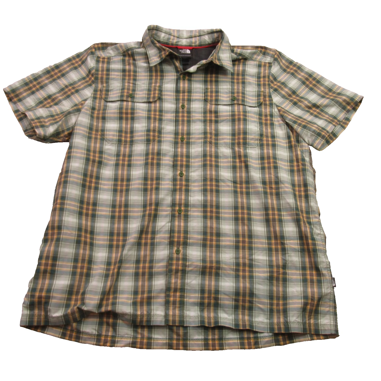 North Face Shirt Mens XL Button Front Short Sleeve Pockets Outdoor Plaid Casual