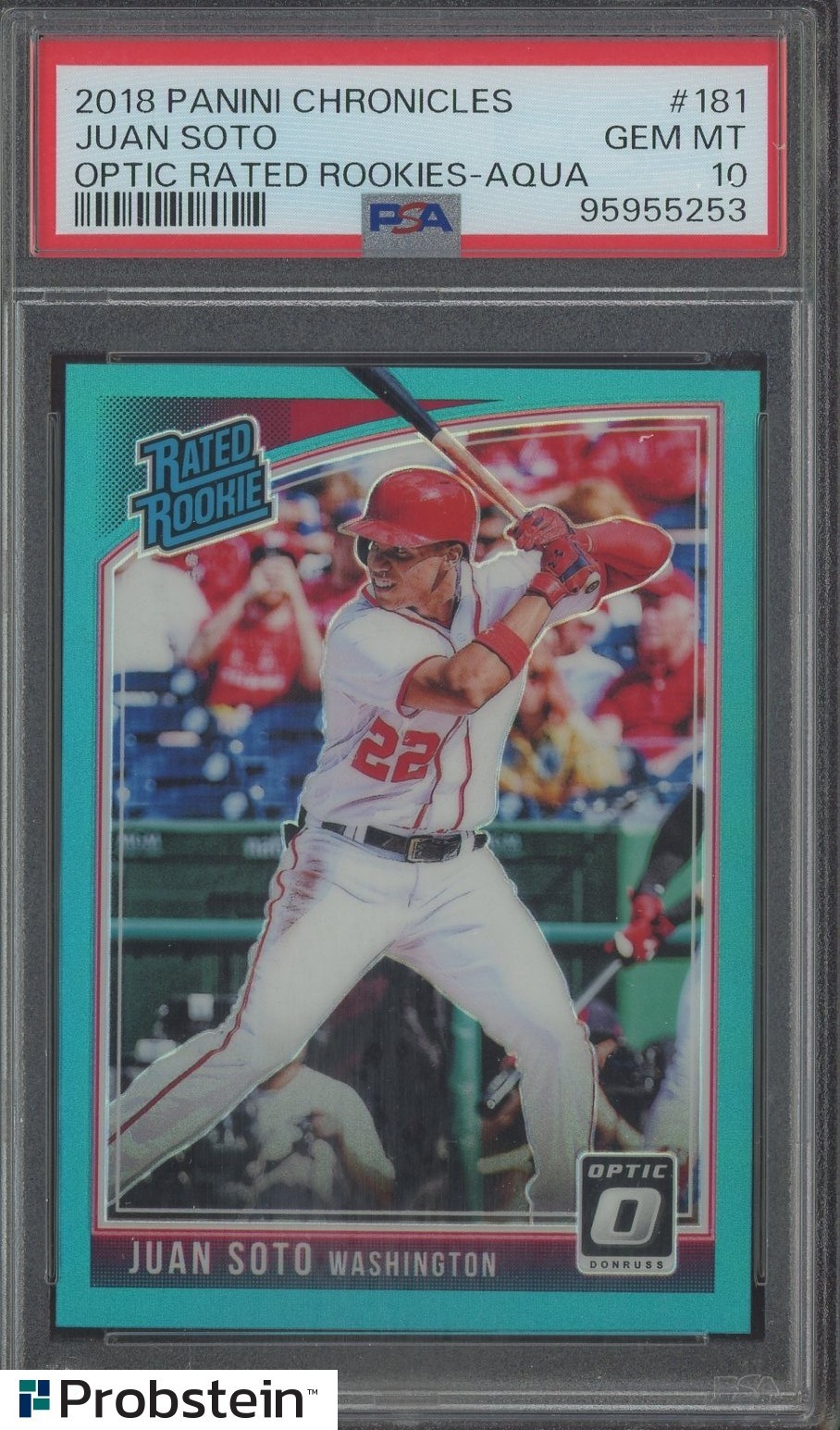 2018 Panini Chronicles Optic Rated Rookie Aqua #181 Juan Soto RC /299 PSA 10