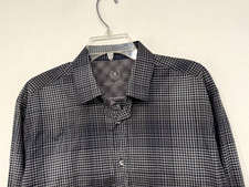 Bugatchi Uomo Men's Shirt Size Large Classic Fit Check Black Gray Navy Poplin
