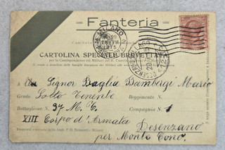 cartolina franchigia brevettata artiglieria 28/7/1915 37 battaglione mt