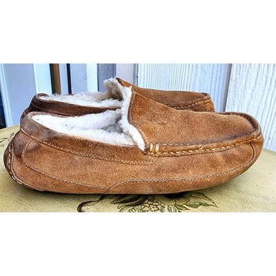 UGG Mens US 8 Ascot Moccasin Moc Slippers Suede Shearling Lined Wool Tan Brown - Image 1 of 4