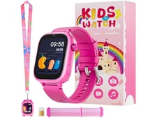 OKYUK 4G Smart Watch for Kids w/ SIM, Games, Camera, SOS – PURPLE PINK ROSE RED