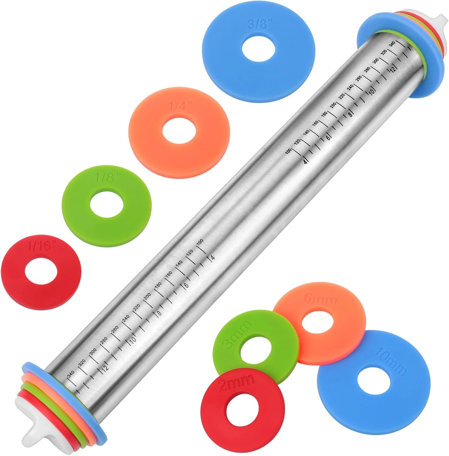 Adjustable Rolling Pin Stainless Steel Dough Roller w Thickness Rings Baking
Opens in a new window o