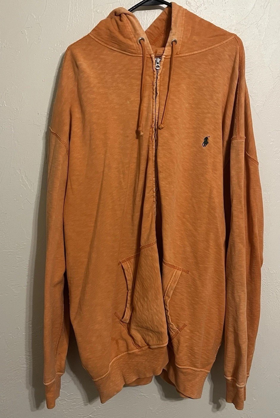 Taglia 4XL Polo Ralph Lauren arancione con cappuccio e zip blu giacca pony