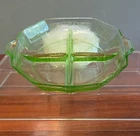 Vintage Anchor Hocking Princess Green Relish Dish/Tray Uranium Vaseline Glass