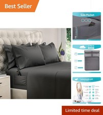 6 pcs Hypoallergenic Queen Bed Sheets with Deep Pockets Side Pocket Gray