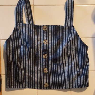 No Boundaries Juniors L (11-13) Blue/White Striped Crop Top & Pants Set