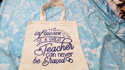 ''The Influence of a Great Teacher Can Never Erased'' Canvas TOTE BAG New!!! GIFT