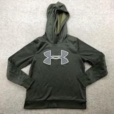 Under Armour Hoodie Youth Small Green ColdGear Loose Fleece Pullover Big Logo