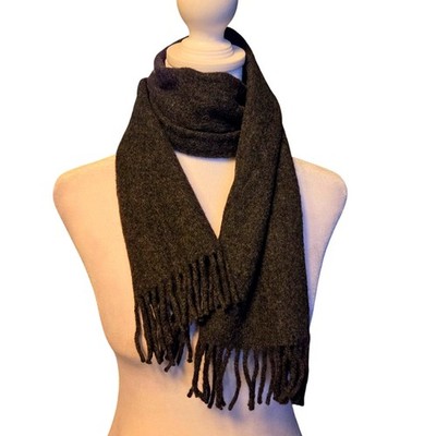 Vintage Chic Charcoal Gray Neiman Marcus Lambswool Fringed Scarf Unisex
