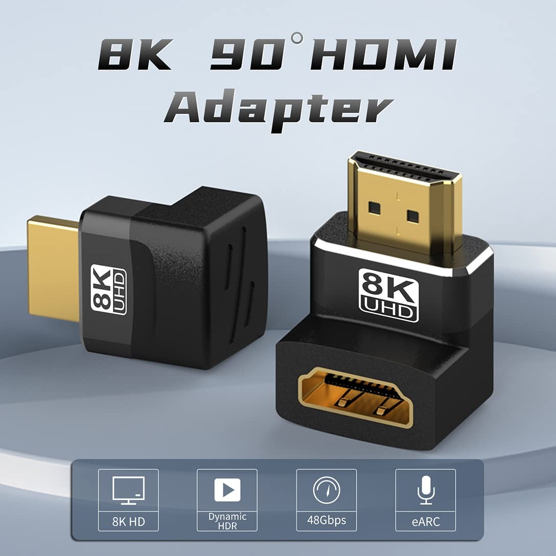 4 Pack 8K HDMI 2.1 Male to Female Adapter Connector up down Left Right Angle 90