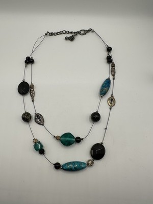 Vintage Metal And Glass Beaded Floating Multi Strand Necklace 18-20 
