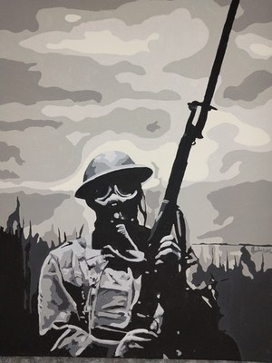 Militärkunst, Fix Bajonette, 40 cm x 50 cm handbemalt Kunstwerk.