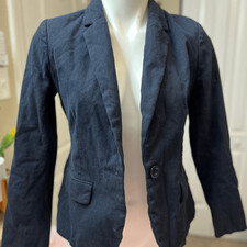 C Navy Blue Textured One-Button Blazer Jacket Size Small