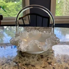 Vintage Fenton Silver Crest Milk Glass Ruffled Basket Clear Handle Free Shipping