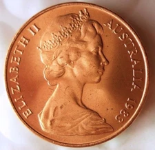 1983 AUSTRALIA 2 CENTS - AU/UNC - From Mint Roll - Free Shipping - BIN #FFF