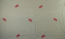 Red Crab Embroidered Linen Look Fabric 3-5/8+ yd (132"l) 54"w Natural Flax color