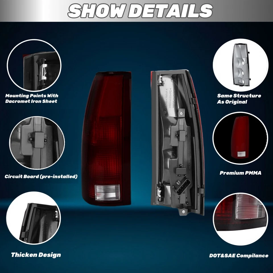 Tail Lights For Chevy GMC C/K 1500 2500 3500 Pickup Suburban Smoke Red W/Bulbs Foto 4 de 4