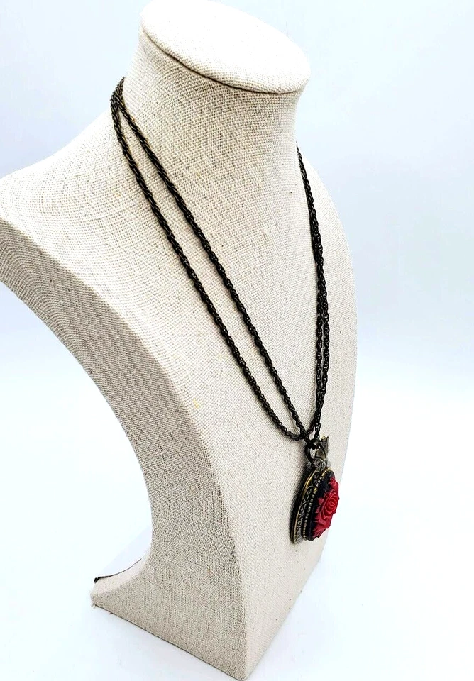 Collar Sweet Romance Firmado Vintage Doble Hilo Rojo Rosa Boho Redondo Latón 17" Foto 2 de 4