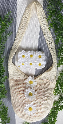 Daisy Floral Woven Lined Boho Handbag & Matching Coin Purse