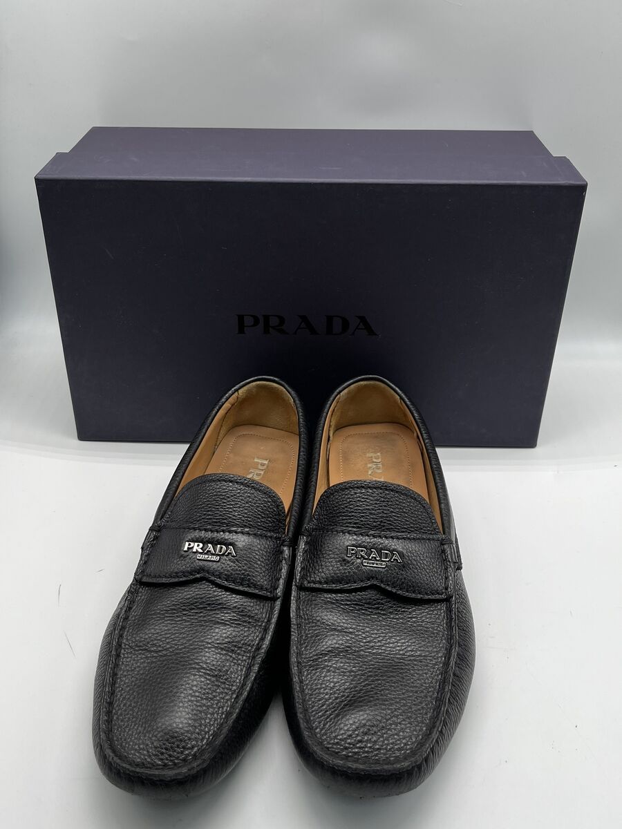 Prada Men's Black Pebbled Leather Driving Loafer Dress Shoe Prada Men's Black Pebbled Leather Driving Loafer Dress Shoe