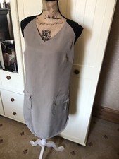 NEXT Preloved Ladies Shift Dress UK Size 10 Khaki Beige Cap Sleeve Pocket Front