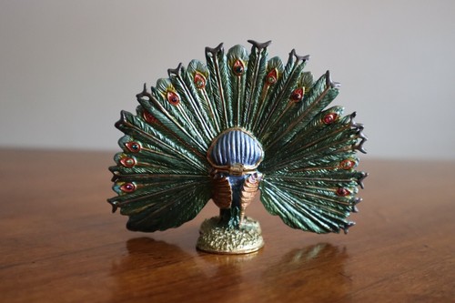 Vintage Rucinni Swarovski Crystal Accented Peacock Hinged Trinket Box SIGNED - Picture 4 of 12