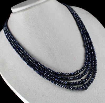 Certified Vintage 380 Ct Natural Blue Sapphire Beads Round Necklace For Women