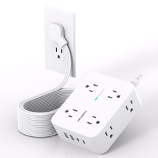 Extension Cord 15 ft Power Strip with 8 Outlets and 4 USB Flat Plug