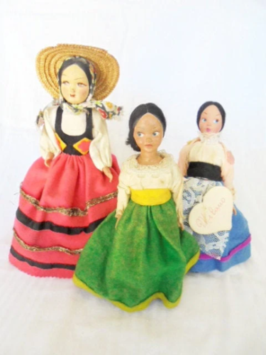 3 LENCI DOLLS cloth DOLLS Torino ITALY with traditional regional dresses 1950 - Picture 1 of 8