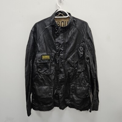 Barbour Duralinen weiches Leinen Flieger Biker schwarz Mantel Jacke Größe Medium Herren