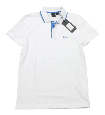 Boss Hugo Boss Men's White Firenze 33 Tipped Short Sleeve Polo Shirt