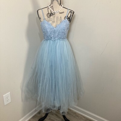 Assos Women's Blue Lace Top Spaghetti Strap Tulle Skirt Wedding