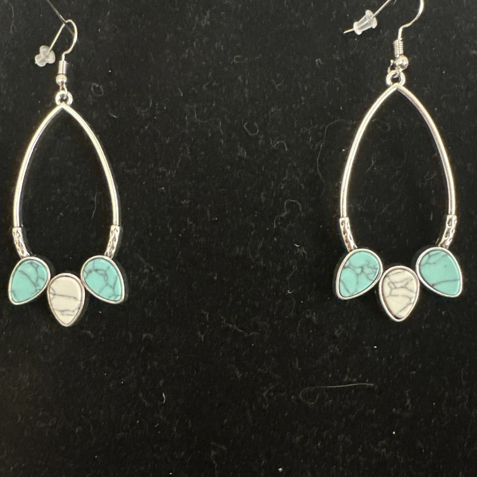 J CREW Turquoise White Crackle Stone Earrings BRAND NEW BID 4 CHARITY❤️306x2 - Image 3 of 4
