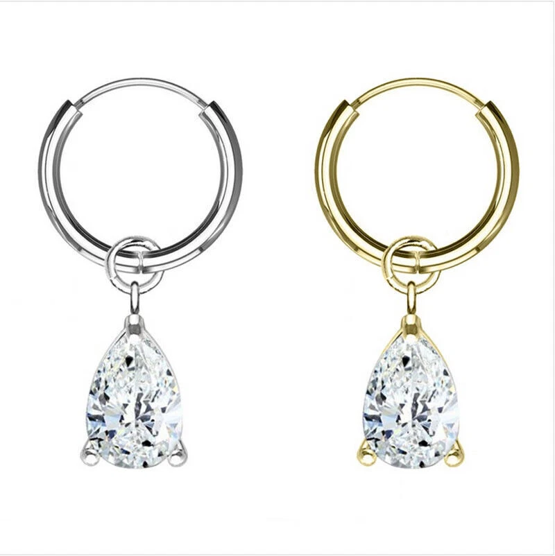 Singolo Orecchino a Cerchio in Acciaio Pendente GOCCIO CRISTALLO Donna Uomo Punk - Immagine 2 di 2