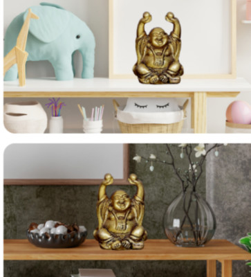 Glückliche 2 Zoll Messing lachender Buddha Designer Statue Haus Reichtum Feng...