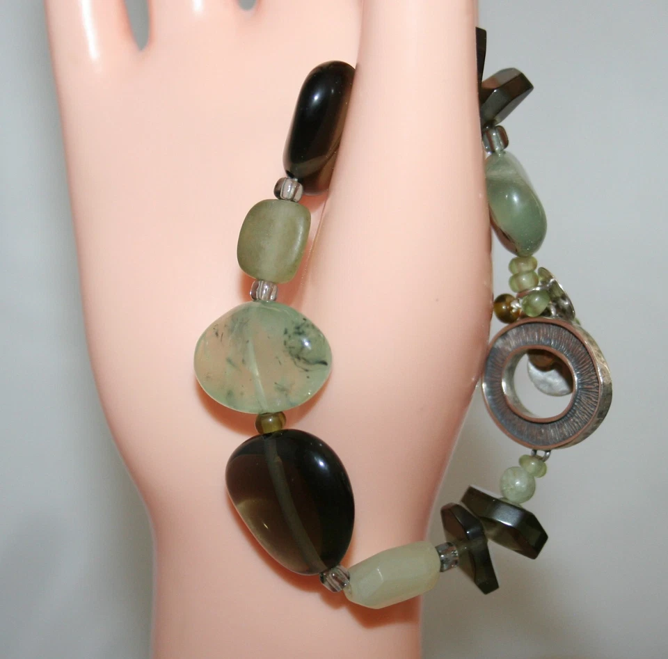 Pulsera elástica gruesa Silpada plata verde cuarzo, prehnita y serpentina B1798 Foto 3 de 4