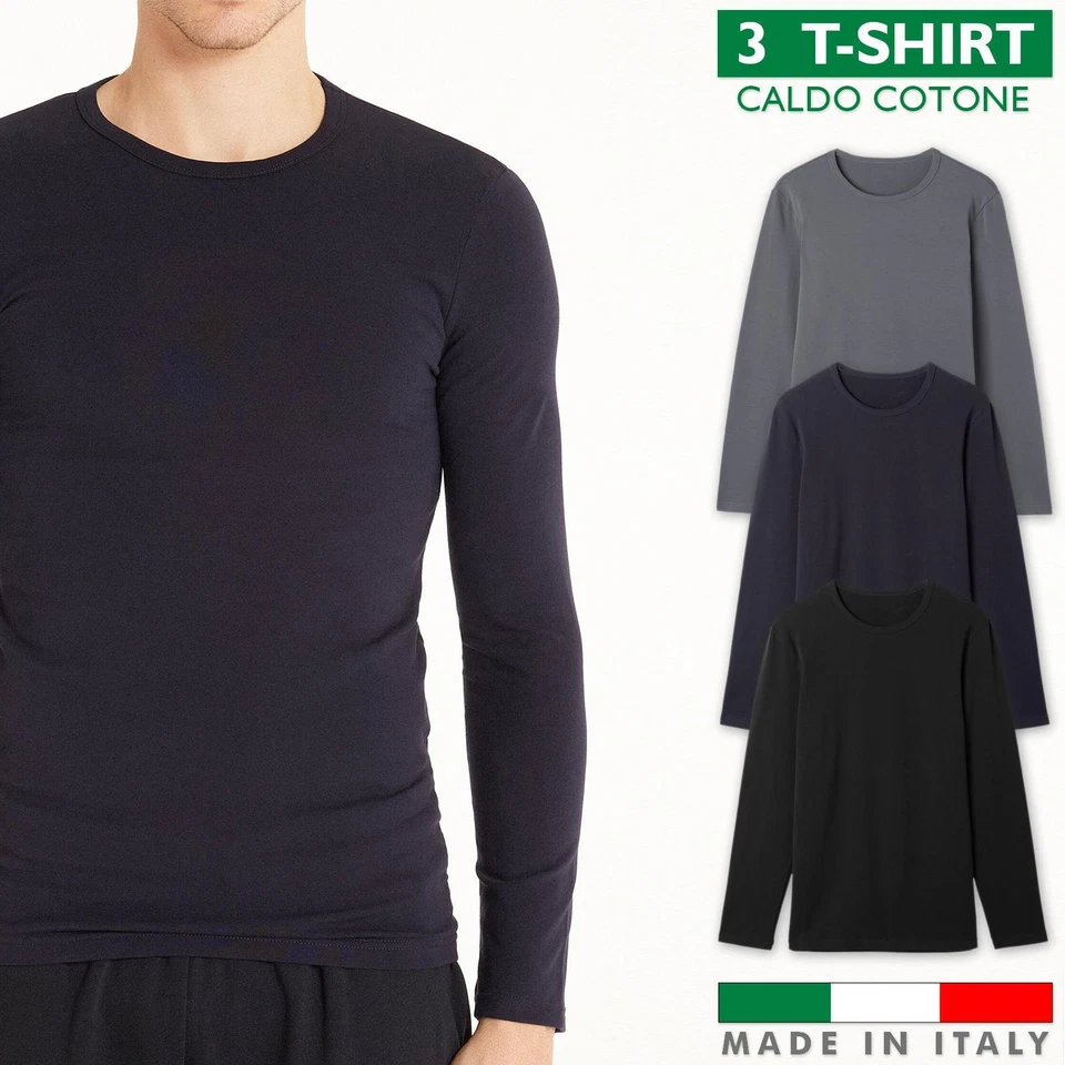 Set 3 T-Shirt Uomo Manica Lunga Caldo Cotone Maglia Felpata Inverno VEQUE - Immagine 4 di 4