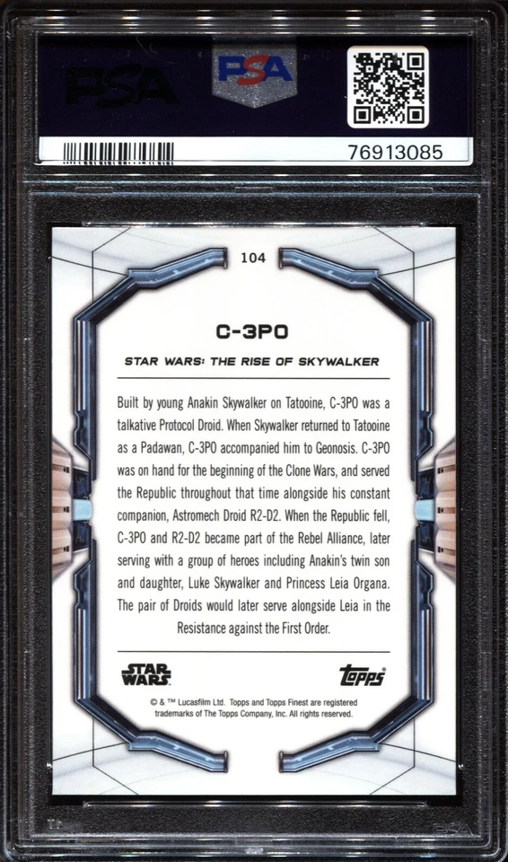 2022 Topps Star Wars Finest C-3PO Extended Base SP #104 Refractor PSA 10 POP 4 - Image 2 of 2