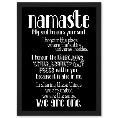 Quote Typograph Text Namaste Blackboard Definition Framed A4 Wall Art Print