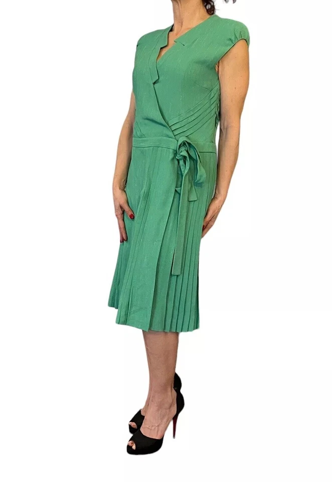 VESTIDO CRUZADO PLISADO VERDE SIN MANGAS LUCA LUCA ITALY PARA MUJER 42 US 6 Foto 2 de 4